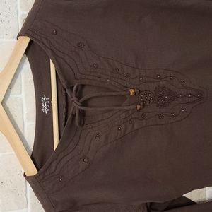 Women's Aqua Rose Brown Cotton Tunica (Sz M)